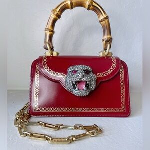 Gucci Thiara Top Handle Tiger Bag Calfskin Lisse Cornice Crystal bamboo RARE